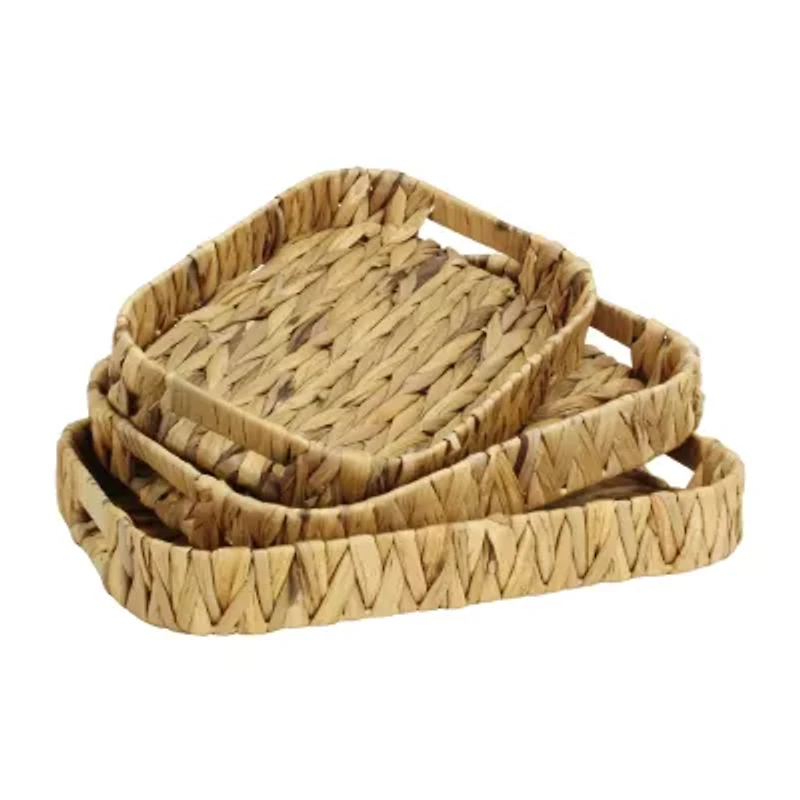 Water Hyacinth Woven Curved Basket Trays - Set of 3