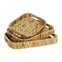 Water Hyacinth Woven Curved Basket Trays - Set of 3
