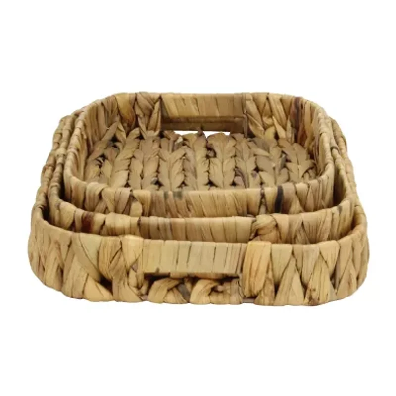 Water Hyacinth Woven Curved Basket Trays - Set of 3