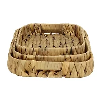 Water Hyacinth Woven Curved Basket Trays - Set of 3