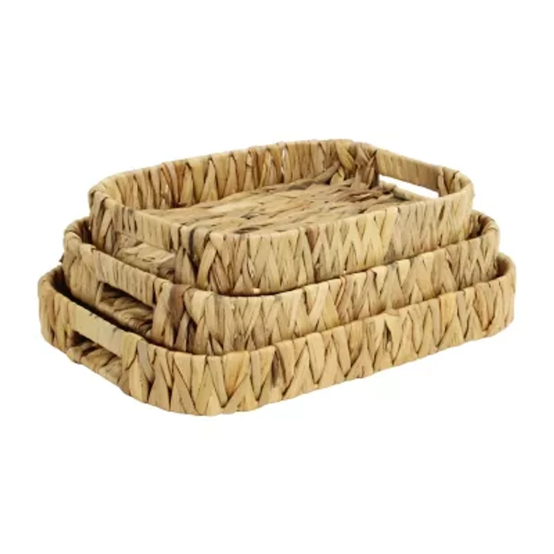 Water Hyacinth Woven Curved Basket Trays - Set of 3