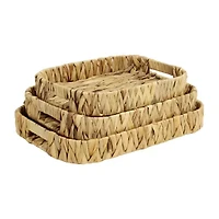 Water Hyacinth Woven Curved Basket Trays - Set of 3