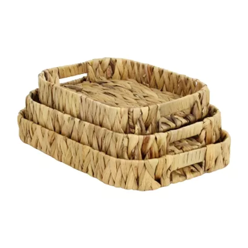 Water Hyacinth Woven Curved Basket Trays - Set of 3