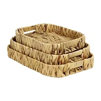 Water Hyacinth Woven Curved Basket Trays - Set of 3