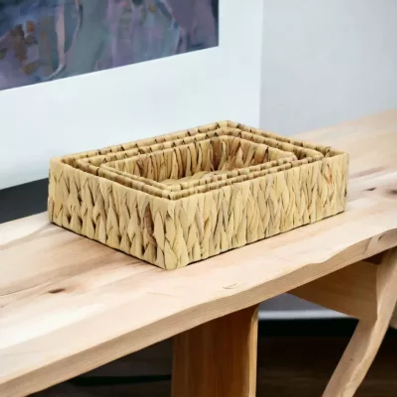 Water Hyacinth Woven Rectangular Baskets - Set of 3