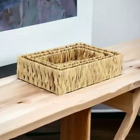 Water Hyacinth Woven Rectangular Baskets - Set of 3