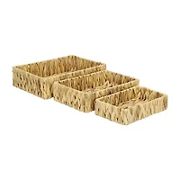 Water Hyacinth Woven Rectangular Baskets - Set of 3