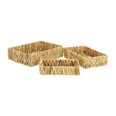 Water Hyacinth Woven Rectangular Baskets - Set of 3