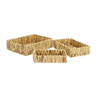 Water Hyacinth Woven Rectangular Baskets - Set of 3