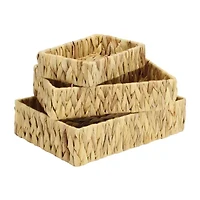 Water Hyacinth Woven Rectangular Baskets - Set of 3