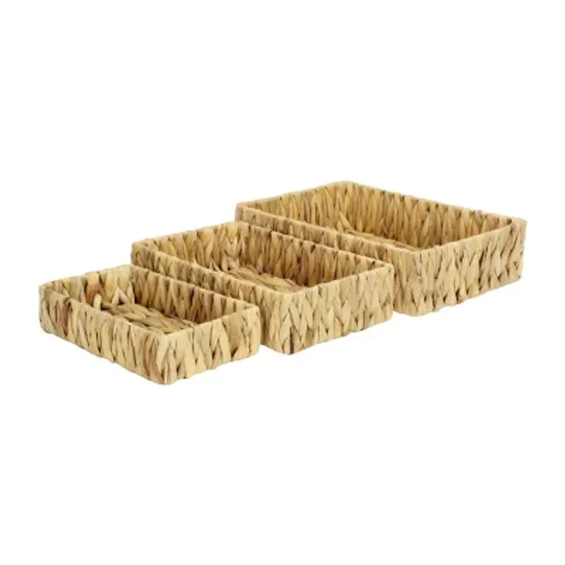 Water Hyacinth Woven Rectangular Baskets - Set of 3