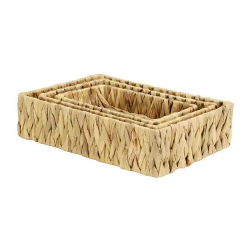 Water Hyacinth Woven Rectangular Baskets - Set of 3