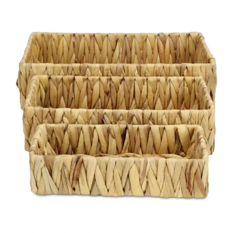 Water Hyacinth Woven Rectangular Baskets - Set of 3