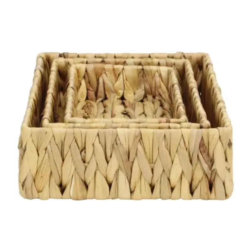 Water Hyacinth Woven Rectangular Baskets - Set of 3