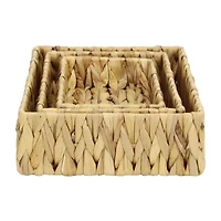 Water Hyacinth Woven Rectangular Baskets - Set of 3