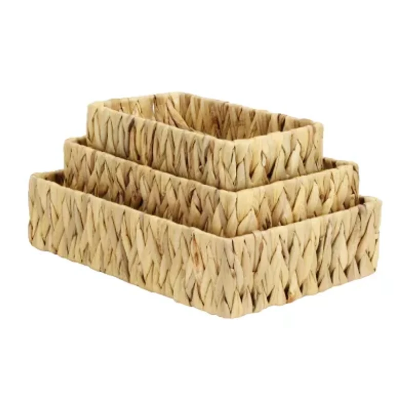 Water Hyacinth Woven Rectangular Baskets - Set of 3