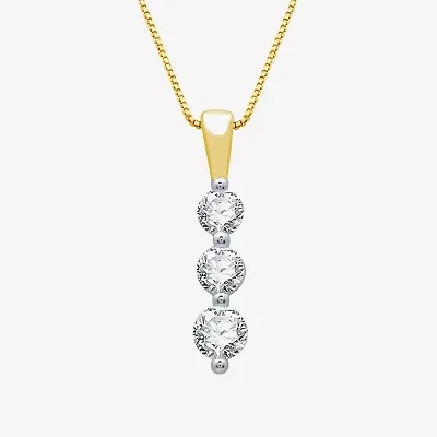 3-Stone Linear (H-I / I1) Womens 1/2 CT. T.W. Lab Grown White Diamond 10K Gold 18 Inch Pendant Necklace