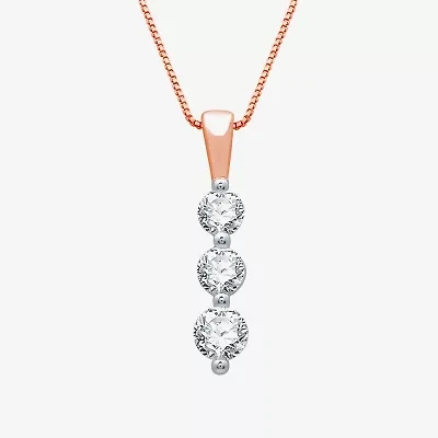 Linear 3-Stone (H-I / I1) Womens 1/2 CT. T.W. Lab Grown White Diamond 10K Rose Gold 18 Inch Pendant Necklace