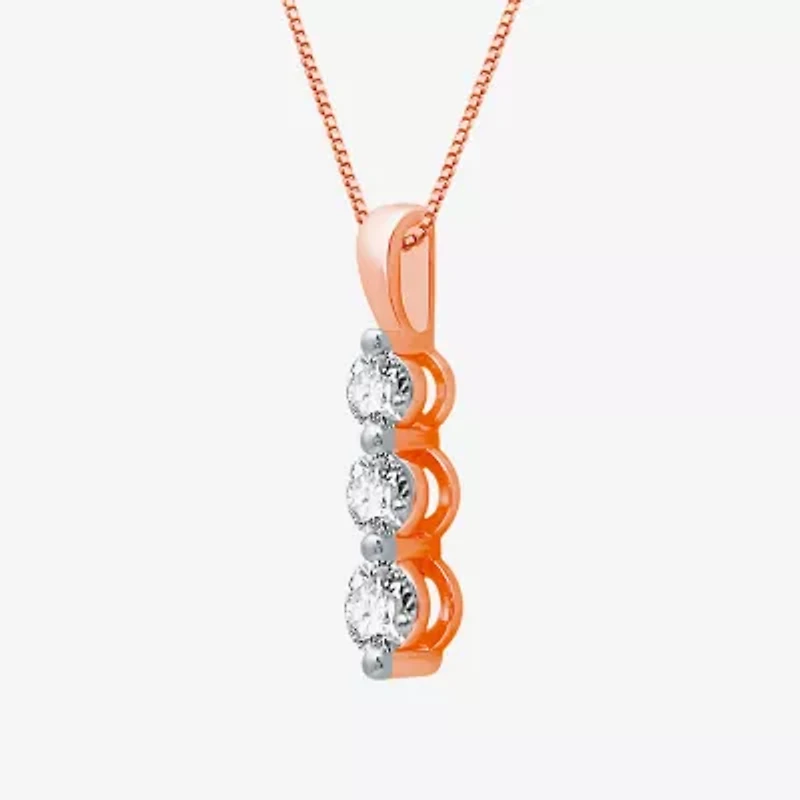 Linear 3-Stone (H-I / I1) Womens 1/2 CT. T.W. Lab Grown White Diamond 10K Rose Gold 18 Inch Pendant Necklace
