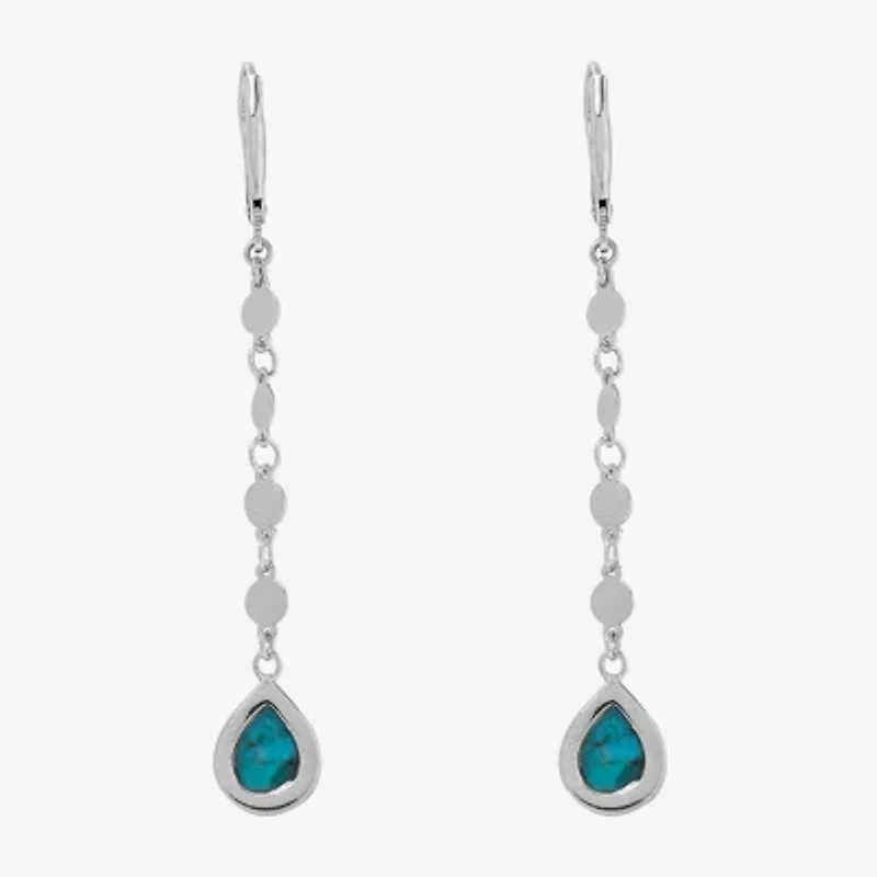 Womens Enhanced Blue Turquoise Sterling Silver Drop Earrings