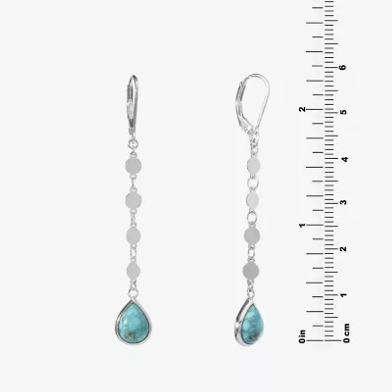 Womens Enhanced Blue Turquoise Sterling Silver Drop Earrings
