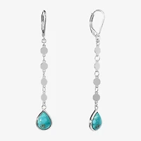 Womens Enhanced Blue Turquoise Sterling Silver Drop Earrings