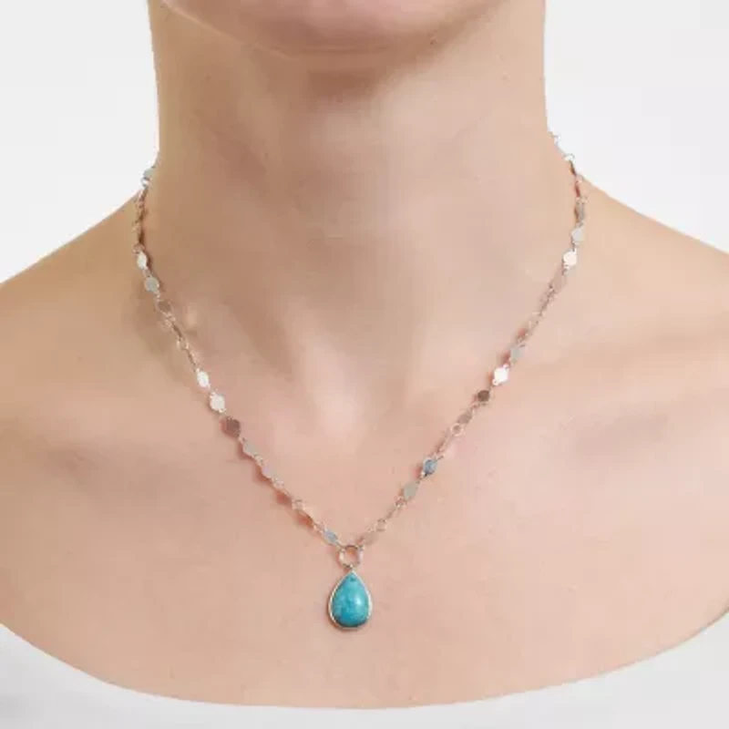 Womens Enhanced Blue Turquoise Sterling Silver Inch Pendant Necklace