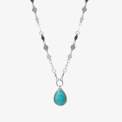 Womens Enhanced Blue Turquoise Sterling Silver Inch Pendant Necklace