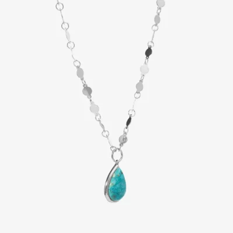 Womens Enhanced Blue Turquoise Sterling Silver Inch Pendant Necklace