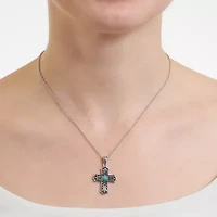 Womens Enhanced Blue Turquoise Sterling Silver Cross 18 Inch Pendant Necklace