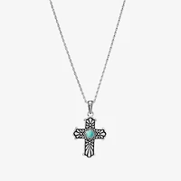 Womens Enhanced Blue Turquoise Sterling Silver Cross 18 Inch Pendant Necklace