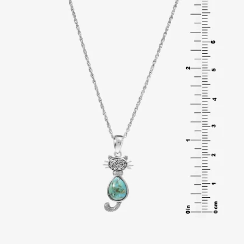Womens Enhanced Blue Turquoise Sterling Silver 18 Inch Pendant Necklace