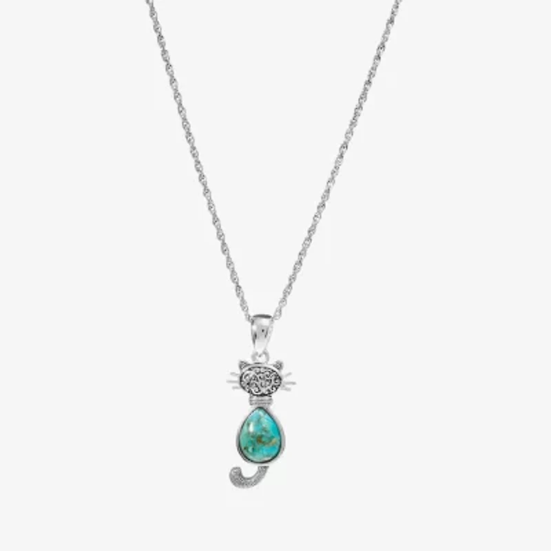 Womens Enhanced Blue Turquoise Sterling Silver 18 Inch Pendant Necklace