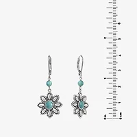 Womens Enhanced Blue Turquoise Sterling Silver Flower Drop Earrings