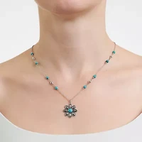 Womens Enhanced Blue Turquoise Sterling Silver Flower 18 Inch Pendant Necklace