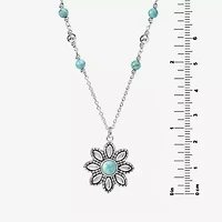 Womens Enhanced Blue Turquoise Sterling Silver Flower 18 Inch Pendant Necklace