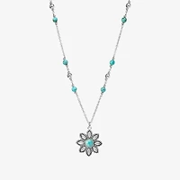Womens Enhanced Blue Turquoise Sterling Silver Flower 18 Inch Pendant Necklace