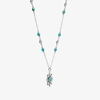 Womens Enhanced Blue Turquoise Sterling Silver Flower 18 Inch Pendant Necklace