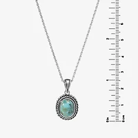 Womens Enhanced Blue Turquoise Sterling Silver Oval 18 Inch Pendant Necklace