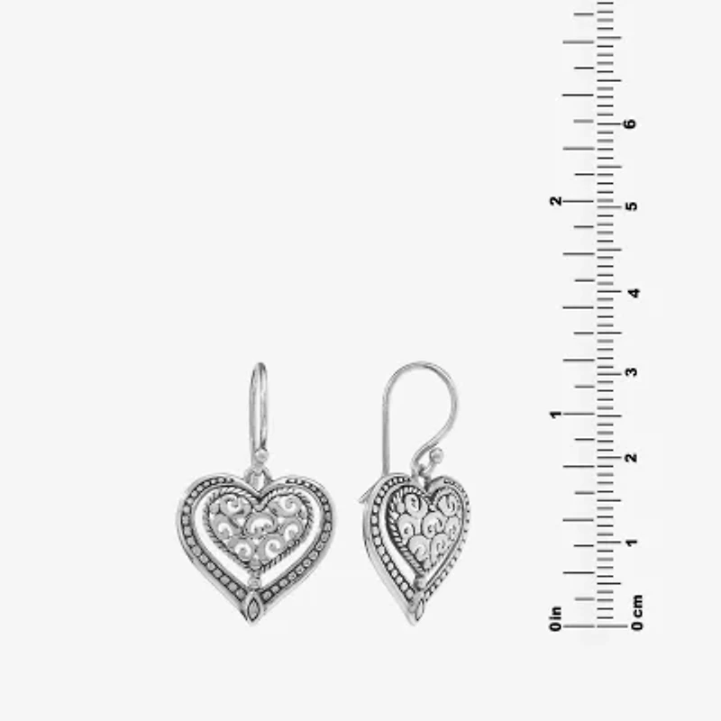 Womens Sterling Silver Heart Drop Earrings
