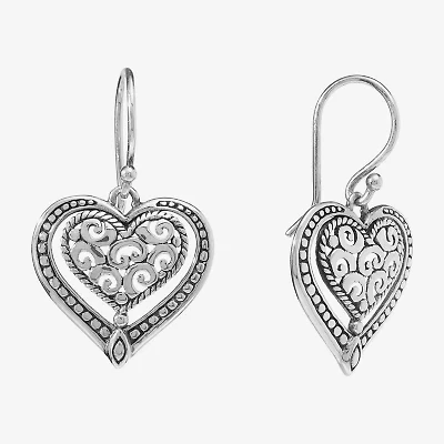 Womens Sterling Silver Heart Drop Earrings