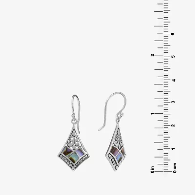 Womens Genuine Multi Color Abalone Sterling Silver Drop Earrings