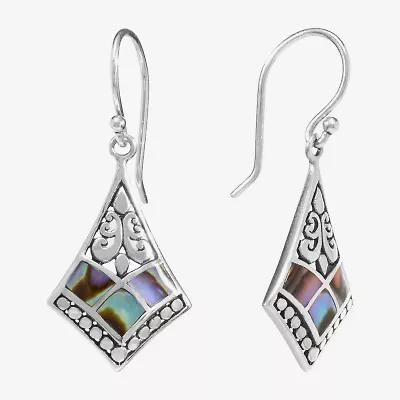 Womens Genuine Multi Color Abalone Sterling Silver Drop Earrings