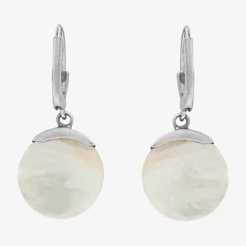 Womens Genuine White Mother Of Pearl Sterling Silver Drop Earrings