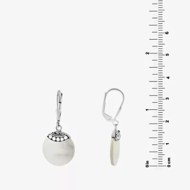 Womens Genuine White Mother Of Pearl Sterling Silver Drop Earrings
