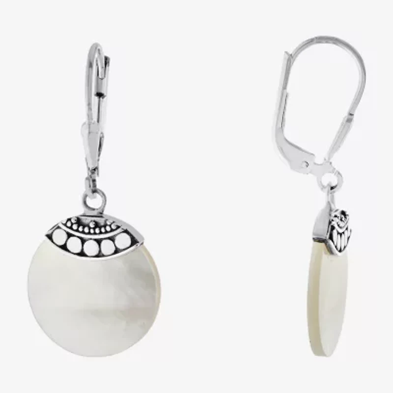 Womens Genuine White Mother Of Pearl Sterling Silver Drop Earrings