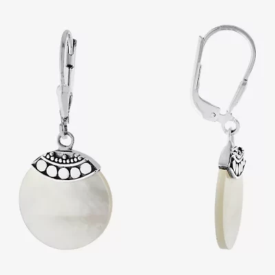 Womens Genuine White Mother Of Pearl Sterling Silver Drop Earrings