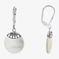 Womens Genuine White Mother Of Pearl Sterling Silver Drop Earrings