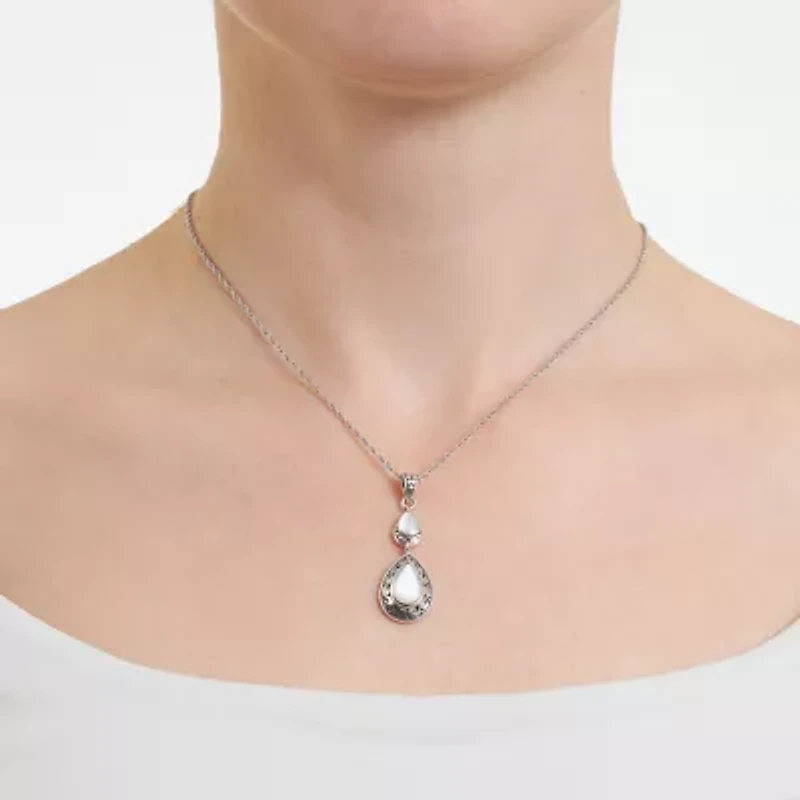 Womens Genuine White Mother Of Pearl Sterling Silver 18 Inch Pendant Necklace