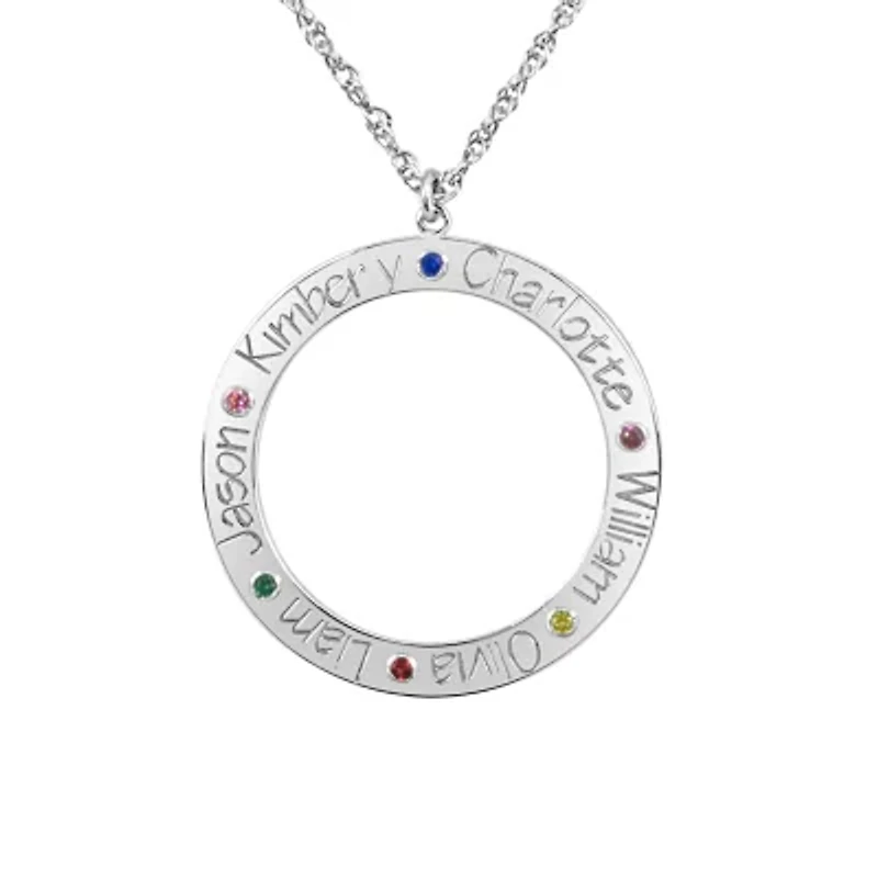 Personalized Birthstone Family Name Circle Pendant Necklace